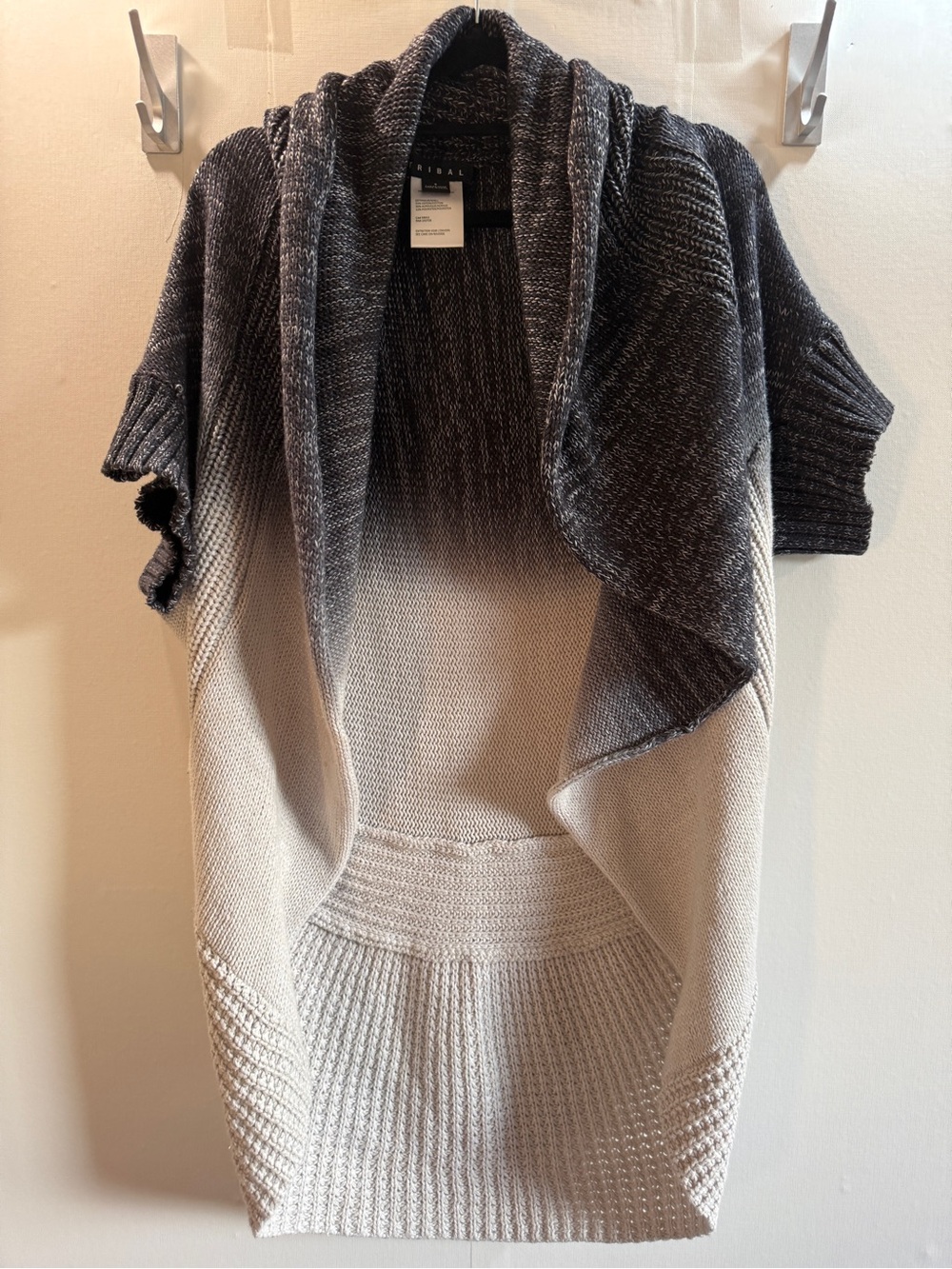 Tribal Ombre Draped Open Front Cardigan Sweater Black Cream Size S